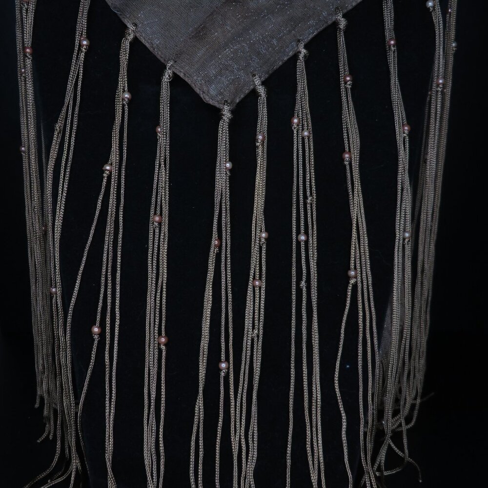 Triangular Brown Shawl With Fringe - image 7